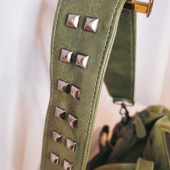 ROULENS Army Green Faux Leather Backpack Shoulder Bag main image 8